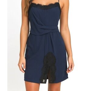 Victoria's Secret 6‎ Satin Slip Dress Coquette Whimsigoth Chemise Lace Navy Blue